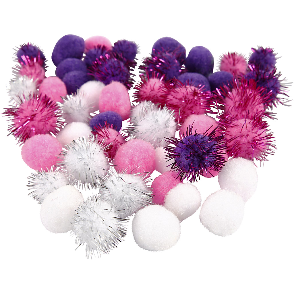 Pom poms, diameeter. 15+20 mm, lilla, helepunane, valge, 48 tk/ 1 pakk - Image 3