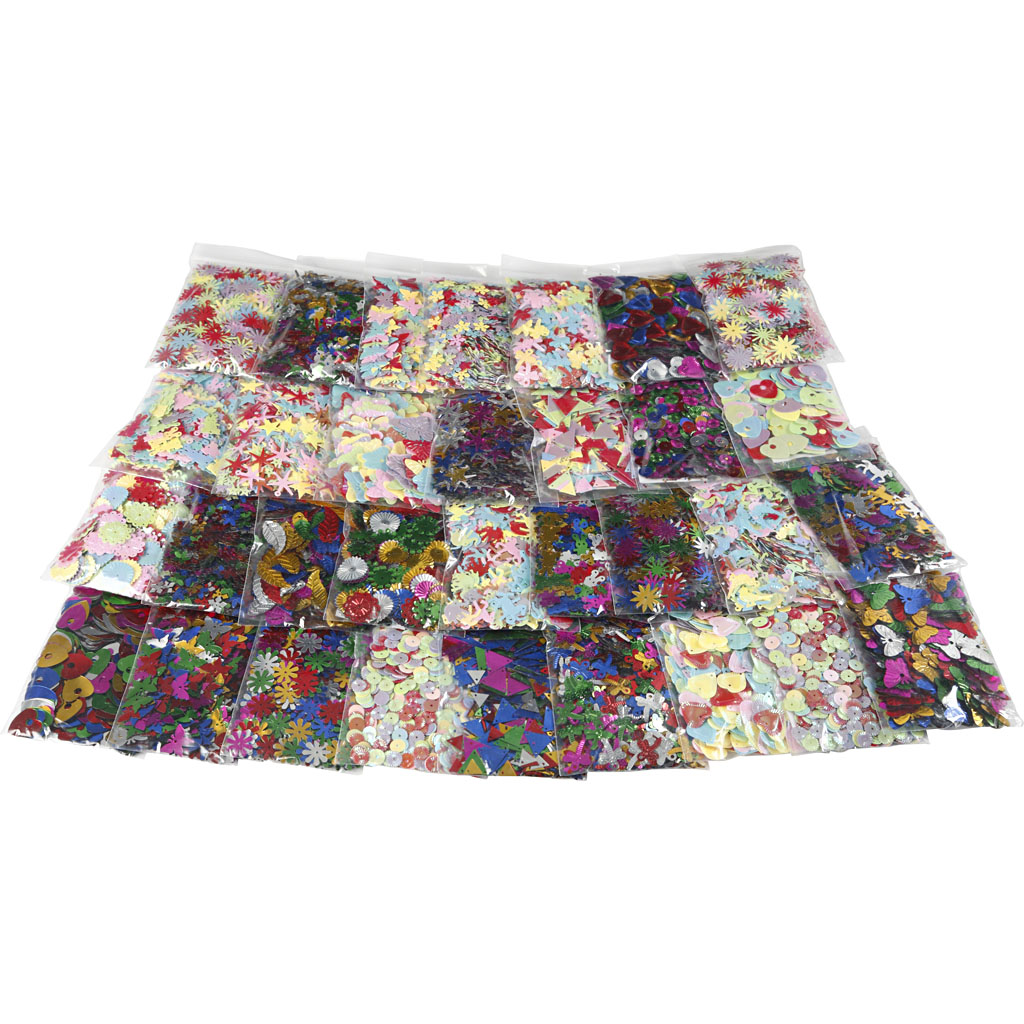 Multi Paillette Mix, suurus 7-30 mm, erinevad värvid, 32x25 g/ 1 pakk