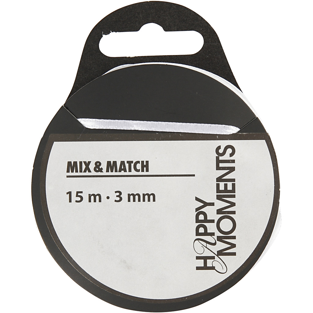 Satiinpael, W: 3 mm, valge, 15 m/ 1 rull - Image 2