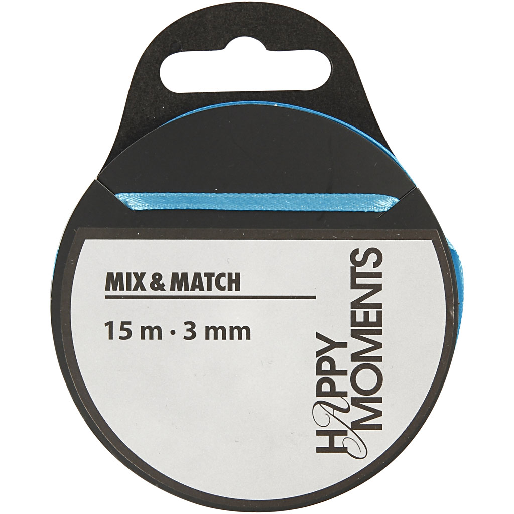 Satiinpael, W: 3 mm, helesinine, 15 m/ 1 rull