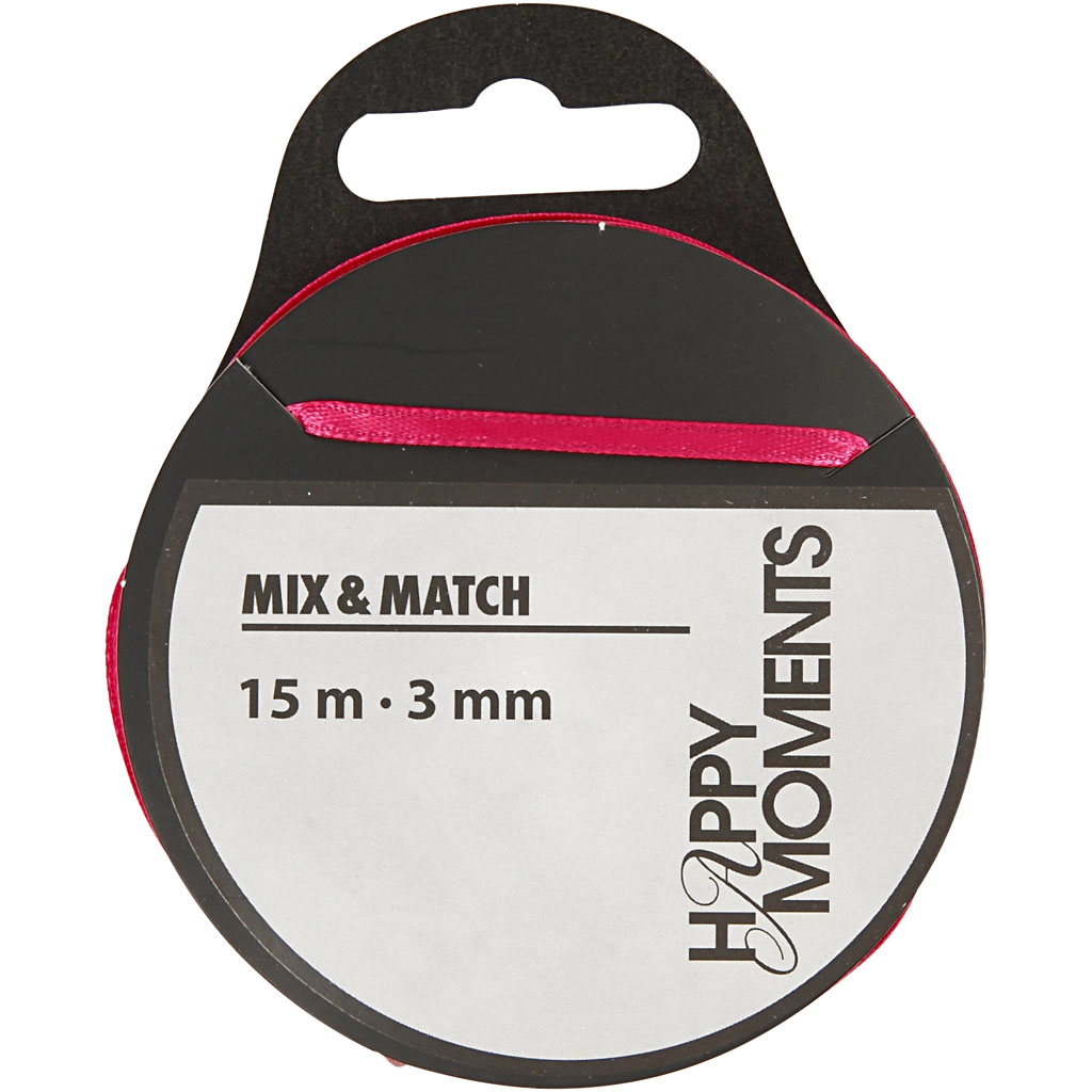 Satiinpael, W: 3 mm, roosa, 15 m/ 1 rull