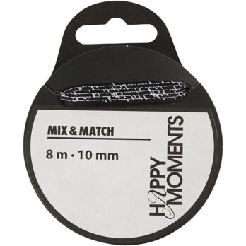 Satiinpael trükiga, W: 10 mm, must, 8 m/ 1 rull