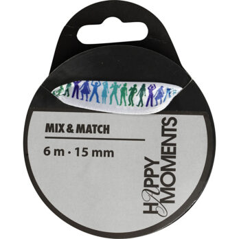 Satiinpael trükiga, W: 15 mm, helesinine, 6 m/ 1 rull