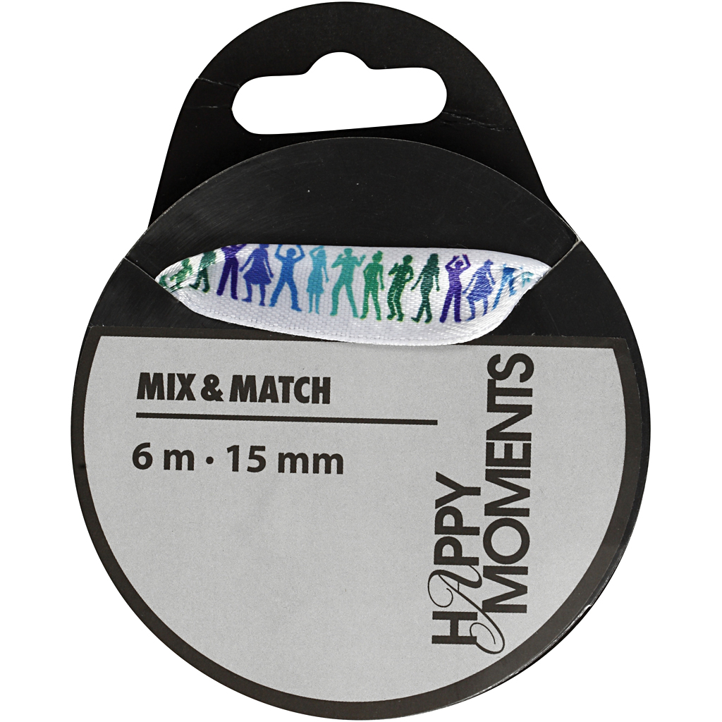 Satiinpael trükiga, W: 15 mm, helesinine, 6 m/ 1 rull - Image 2