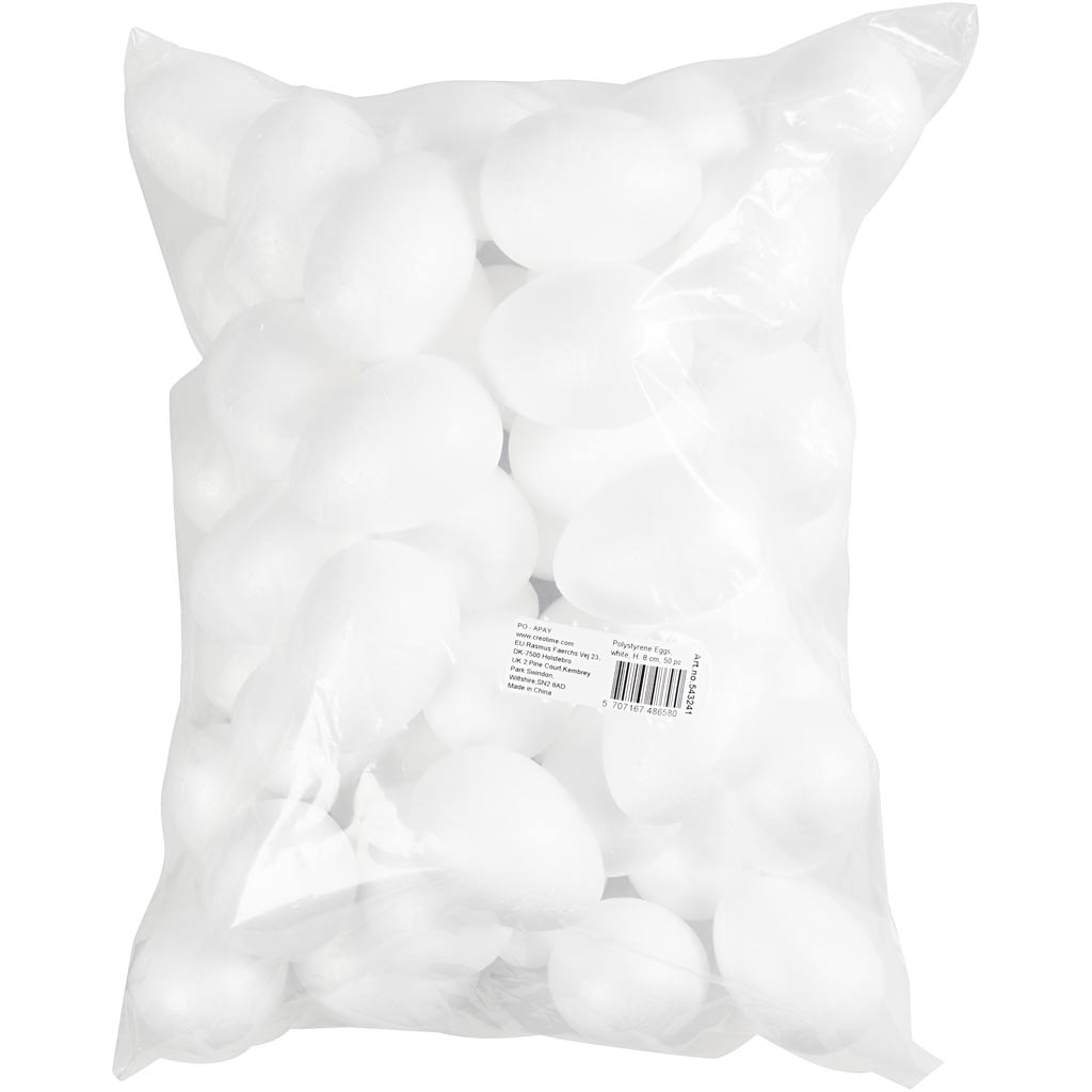 Polüstüreenmunad, H: 8 cm, valge, 50 tk/ 1 pakk - Image 2