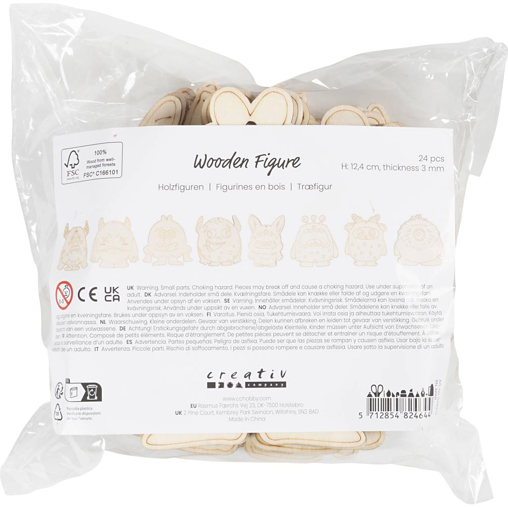 Puidust figuurid, koletised, H: 12,4 cm, paksus 3 mm, 24 tk/ 1 pakk - Image 2