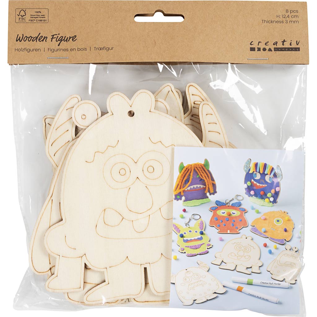 Puidust figuurid, koletised, H: 12,4 cm, paksus 3 mm, 8 tk/ 1 pakk - Image 2