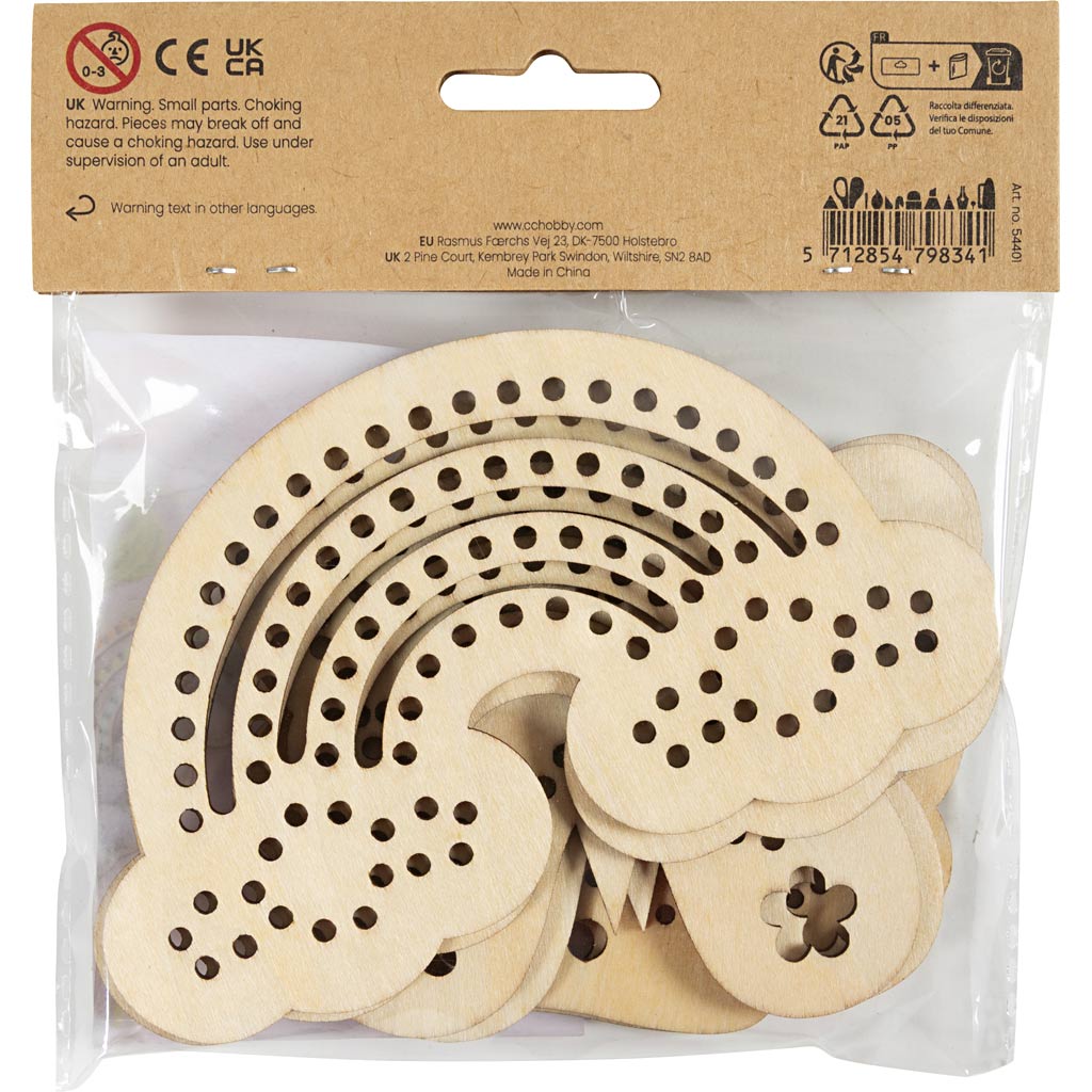 Puidust aukudega kuju, vikerkaar, koorik, liblikas, suurus 7,5-13 cm, 6 tk/ 1 pakk - Image 3