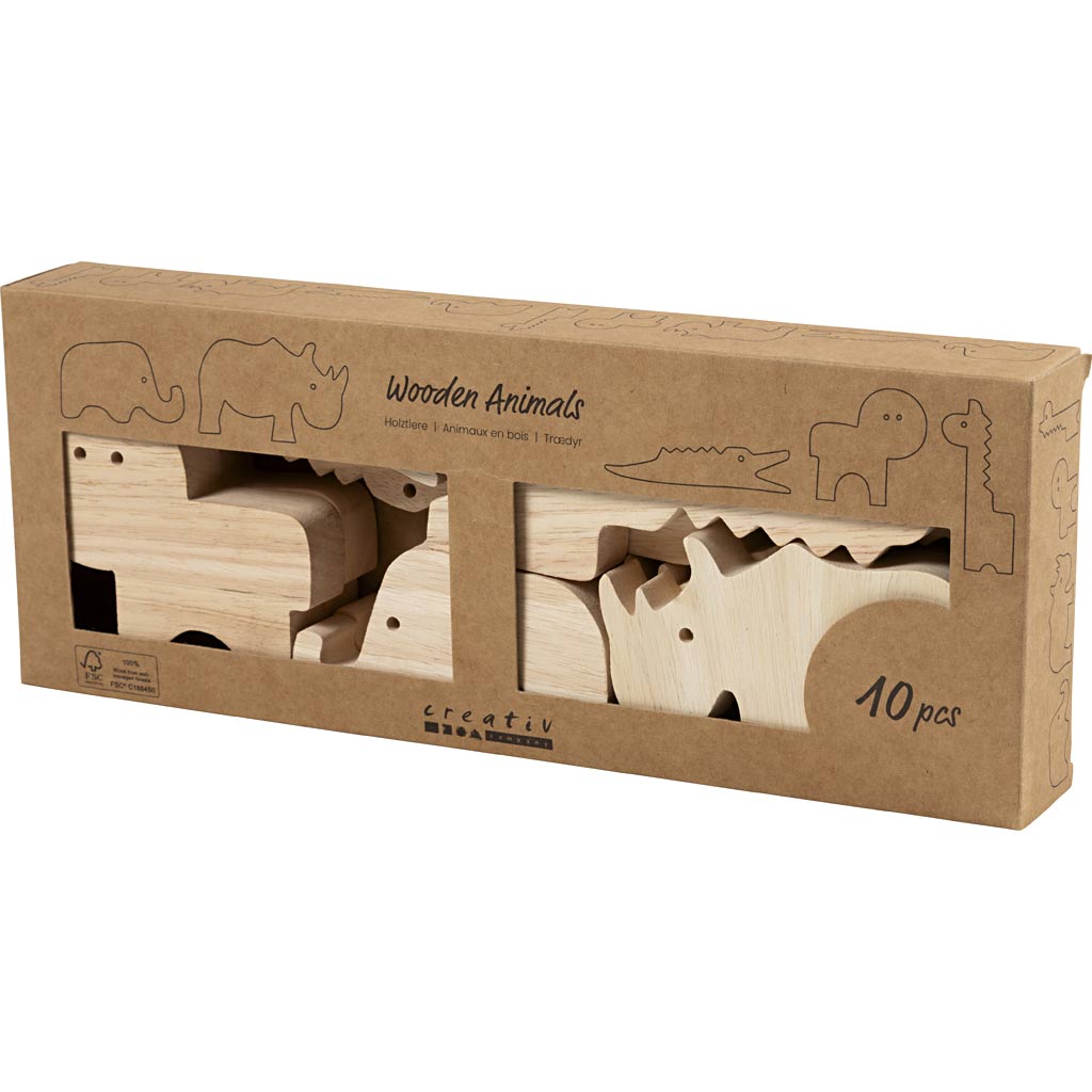 Puidust loomad, Safari, H: 3-14,5 cm, paksus 2 cm, 10 tk/ 1 pakk - Image 4
