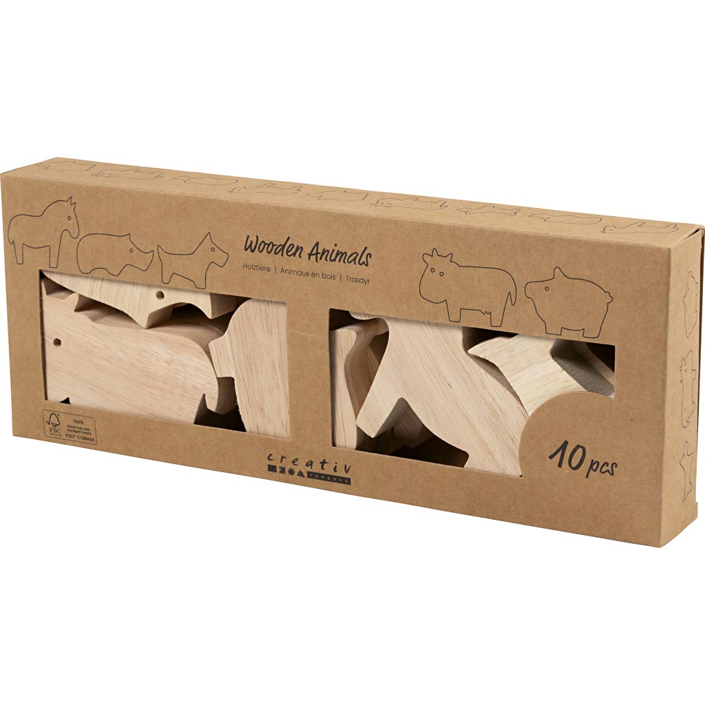 Puidust loomad, talu, H: 4,5-8,7 cm, paksus 2 cm, 10 tk/ 1 pakk - Image 4