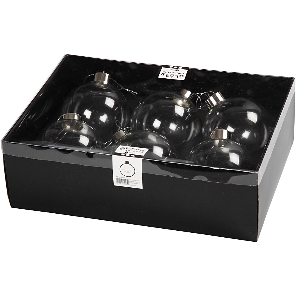 Klaasist kaunistused, H: 8,9 cm, diameeter. 7,9 cm, läbipaistev, 6 tk/ 1 pakk - Image 2