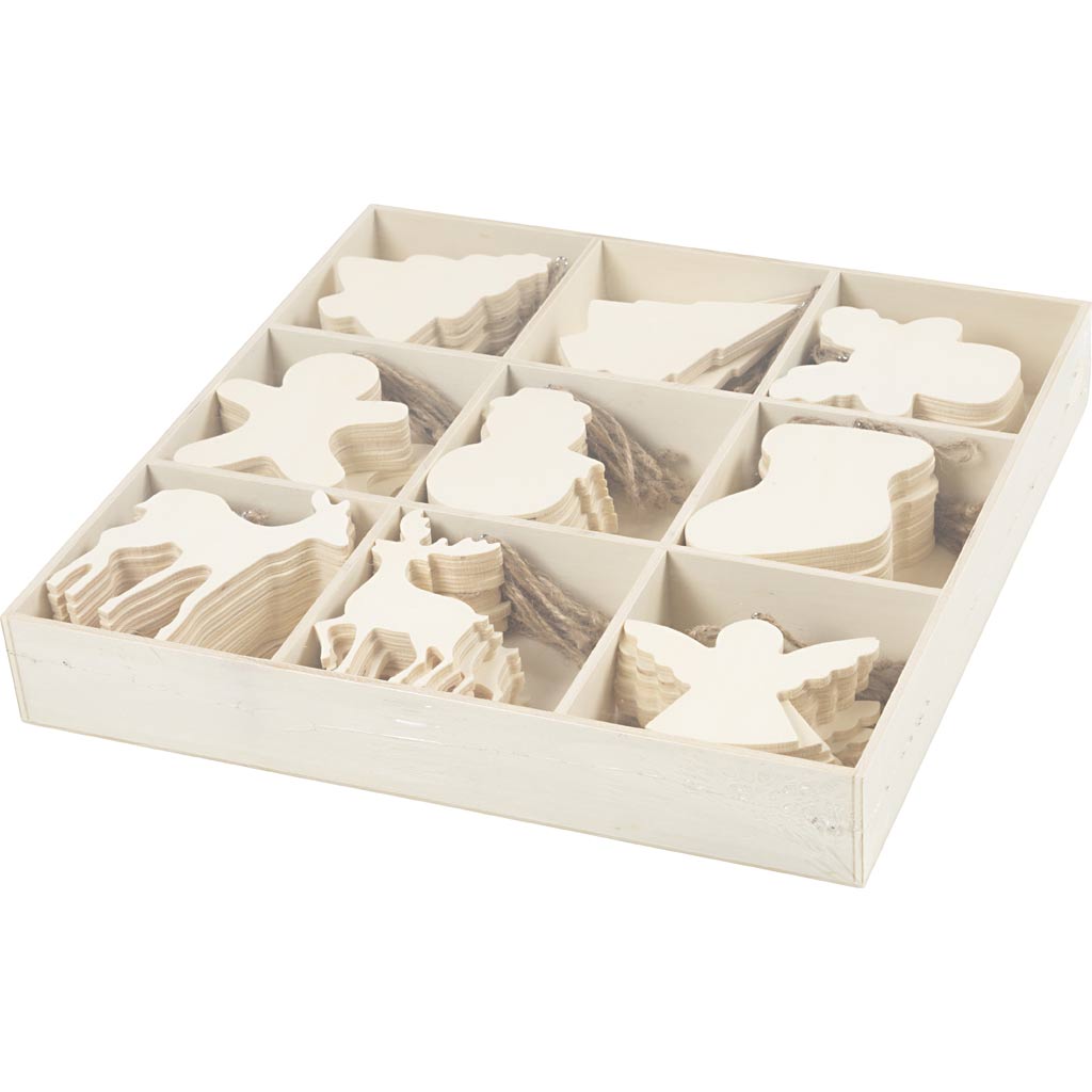 Jõulukaunistused, sorteeritud kingitused, suurus 7-9 cm, paksus 4 mm, 90 tk/ 1 pakk - Pilt 3
