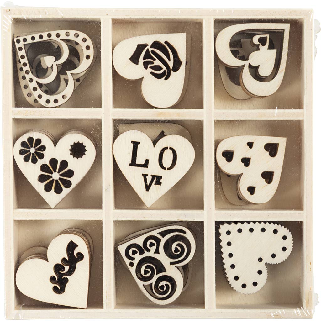 Puidust kaunistused, süda, suurus 28 mm, paksus 2 mm, 45 tk/ 1 pakk - Image 2