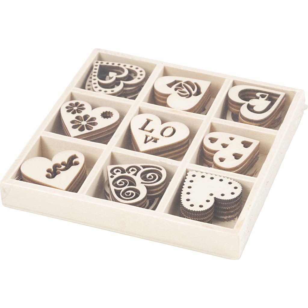 Puidust kaunistused, süda, suurus 28 mm, paksus 2 mm, 45 tk/ 1 pakk - Image 3
