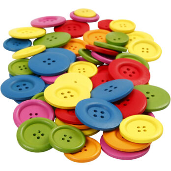 Puidust nööbid, diameeter. 25-40 mm, 2-4 augud, värvivalik, 144 tk/ 1 pakk