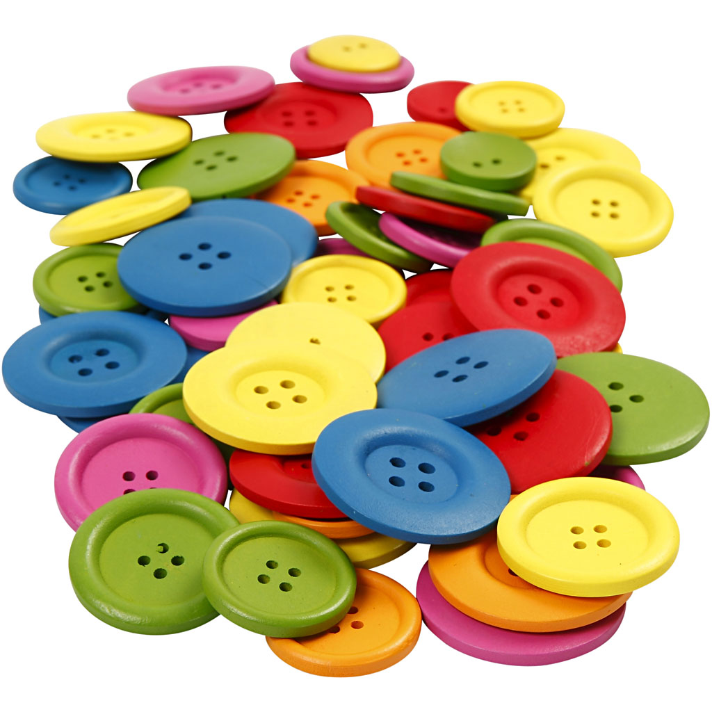 Puidust nööbid, diameeter. 25-40 mm, 2-4 augud, värvivalik, 144 tk/ 1 pakk