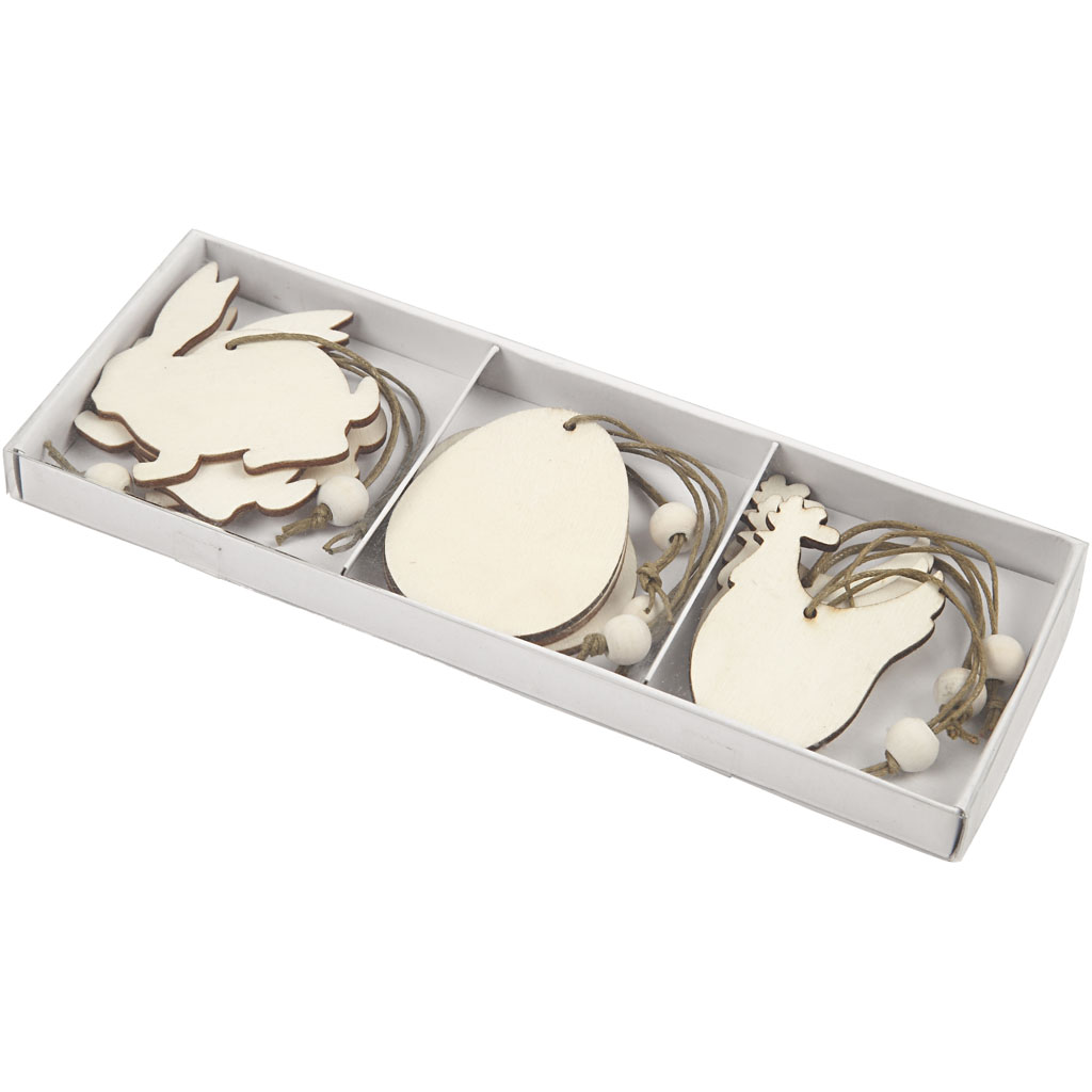 Puidust ornament, küülik, muna, kana, suurus 6 cm, paksus 3 mm, 9 tk/ 1 pakk - Image 2