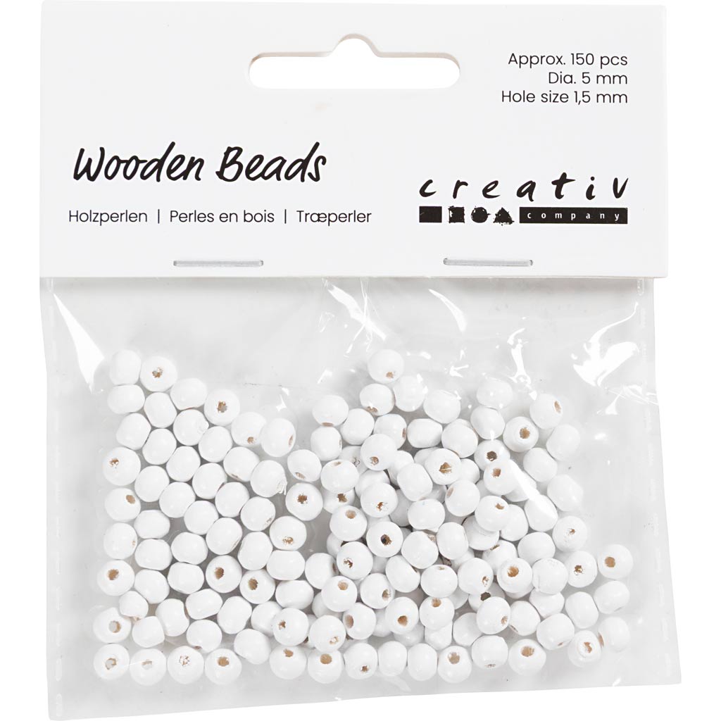 Puidust helmed, diameeter. 5 mm, augu suurus 1,5 mm, ca. 150 tk, valge, 6 g/ 1 pakk - Image 2