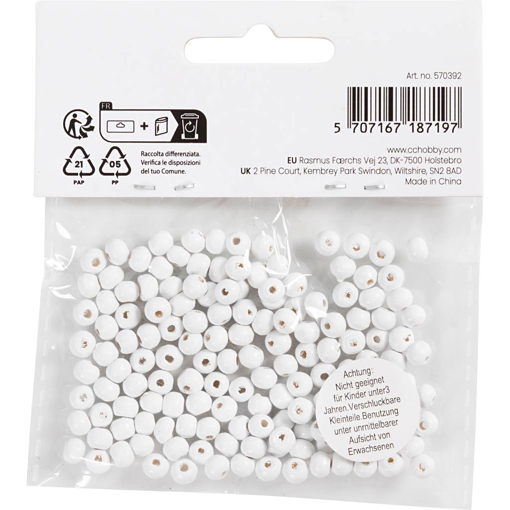 Puidust helmed, diameeter. 5 mm, augu suurus 1,5 mm, ca. 150 tk, valge, 6 g/ 1 pakk - Image 3