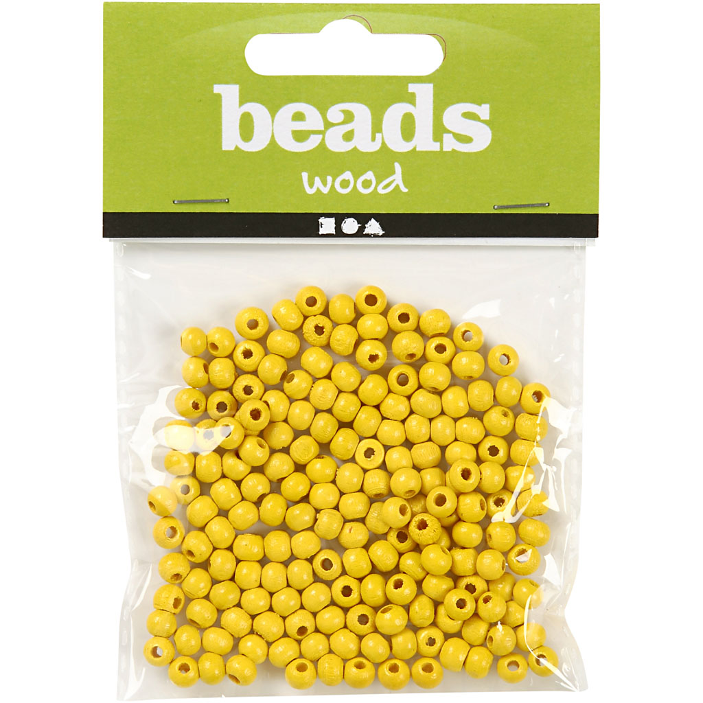 Puidust helmed, diameeter. 5 mm, augu suurus 1,5 mm, ca. 150 tk, kollane, 6 g/ 1 pakk - Image 2