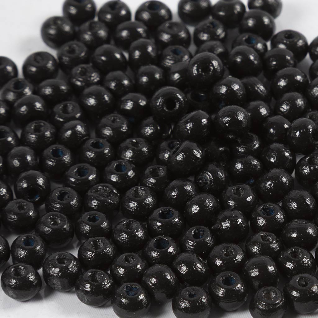 Puidust helmed, diameeter. 5 mm, augu suurus 1,5 mm, ca. 150 tk, must, 6 g/ 1 pakk