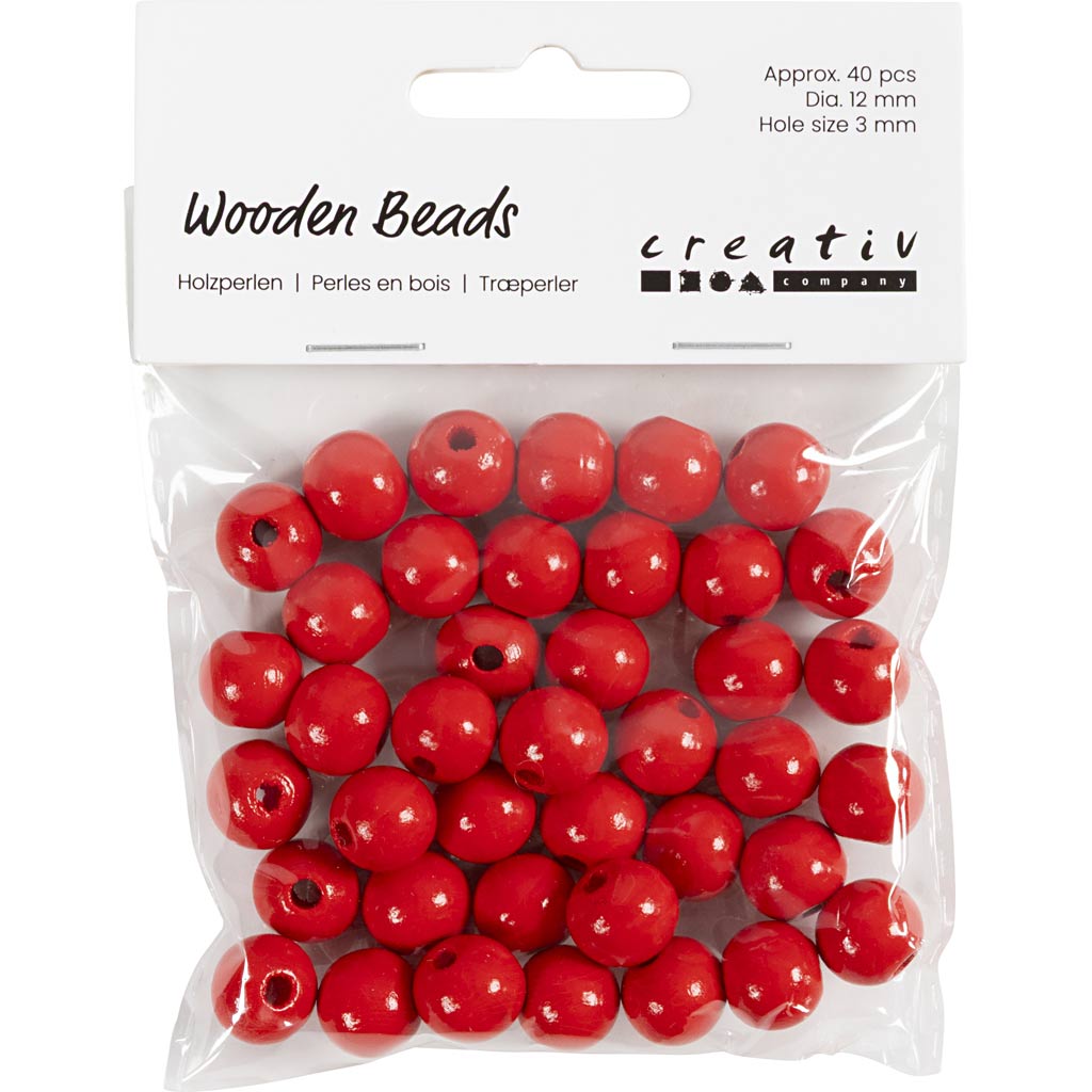 Puidust helmed, diameeter. 12 mm, augu suurus 3 mm, ca. 40 tk, punane, 22 g/ 1 pakk - Image 2