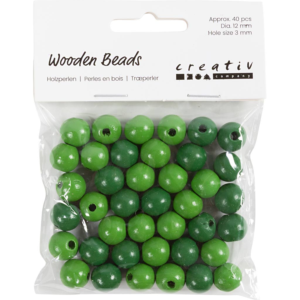 Puidust helmed, diameeter. 12 mm, augu suurus 3 mm, ca. 40 tk, roheline, 22 g/ 1 pakk - Image 2