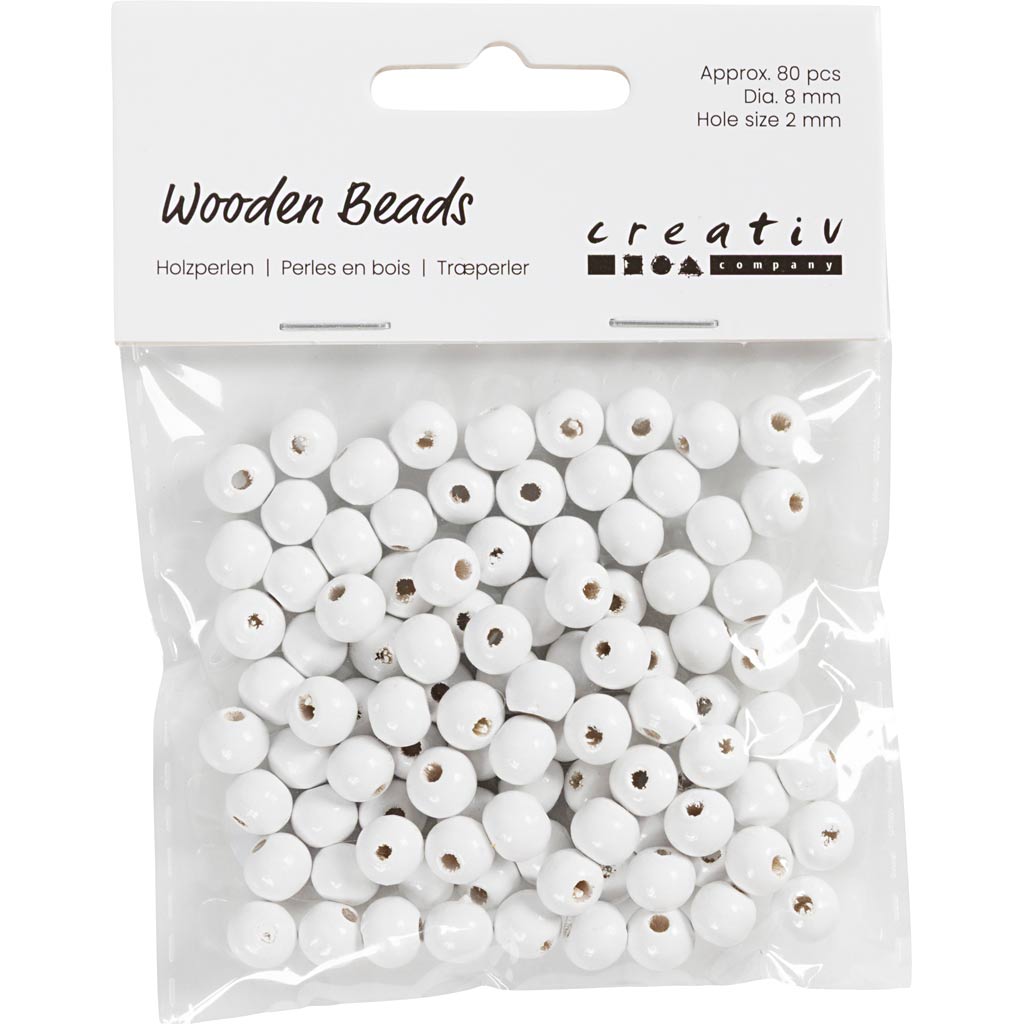 Puidust helmed, diameeter. 8 mm, augu suurus 2 mm, ca. 80 tk, valge, 15 g/ 1 pakk - Image 2