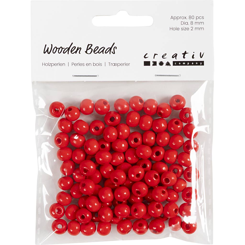 Puidust helmed, diameeter. 8 mm, augu suurus 2 mm, ca. 80 tk, punane, 15 g/ 1 pakk - Image 2