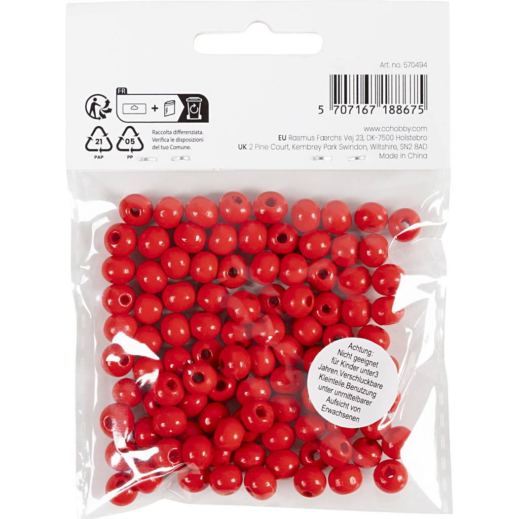 Puidust helmed, diameeter. 8 mm, augu suurus 2 mm, ca. 80 tk, punane, 15 g/ 1 pakk - Image 3