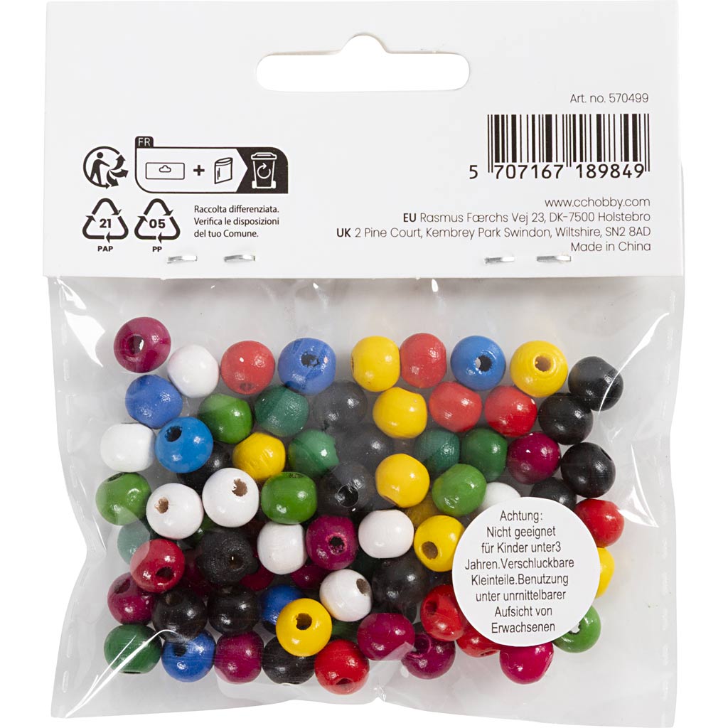 Puiduhelmed Mix, diameeter. 8 mm, augu suurus 2 mm, ca. 80 tk, värvide valik, 15 g/ 1 pakk - Image 3