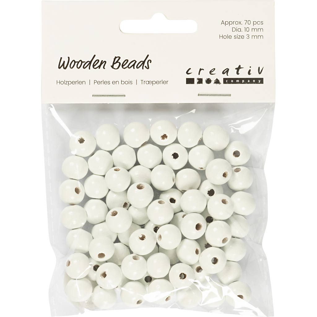 Puidust helmed, diameeter. 10 mm, augu suurus 3 mm, ca. 70 tk, valge, 20 g/ 1 pakk - Image 2