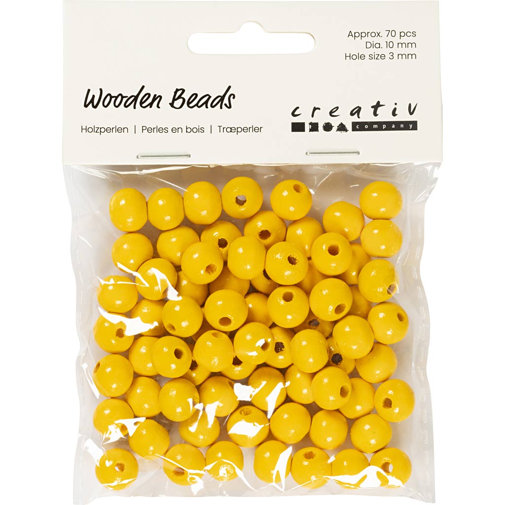 Puidust helmed, diameeter. 10 mm, augu suurus 3 mm, ca. 70 tk, kollane, 20 g/ 1 pakk - Image 2