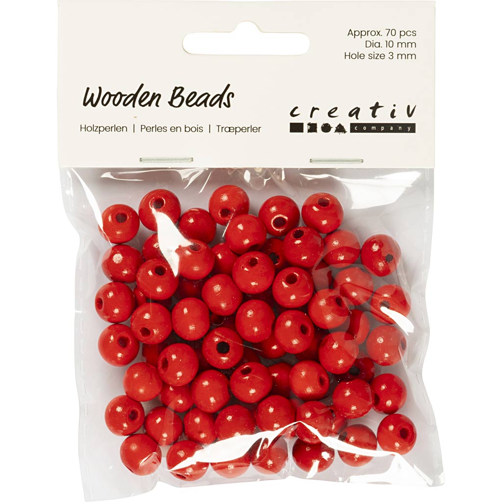 Puidust helmed, diameeter. 10 mm, augu suurus 3 mm, ca. 70 tk, punane, 20 g/ 1 pakk - Image 2