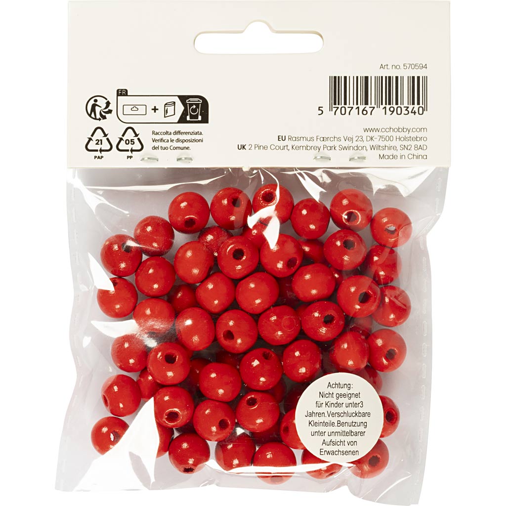 Puidust helmed, diameeter. 10 mm, augu suurus 3 mm, ca. 70 tk, punane, 20 g/ 1 pakk - Image 3