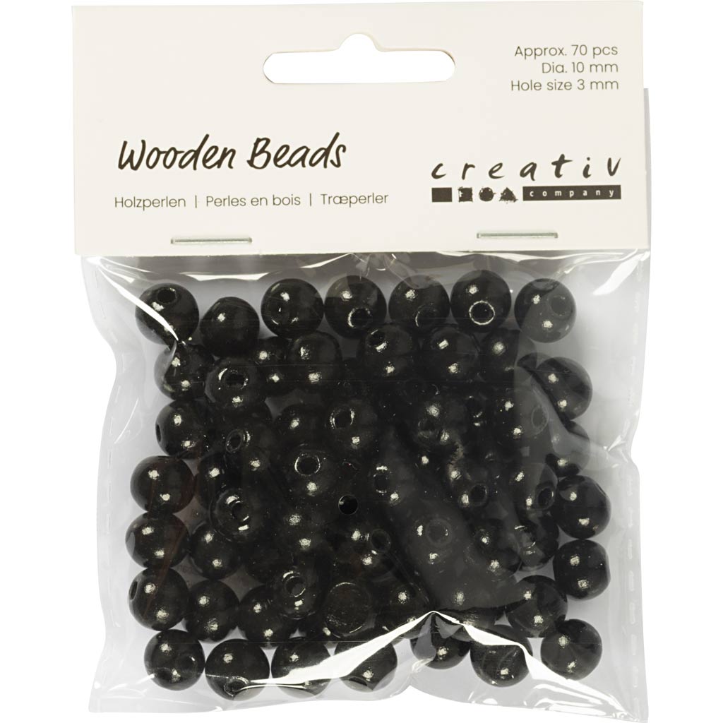 Puidust helmed, diameeter. 10 mm, augu suurus 3 mm, ca. 70 tk, must, 20 g/ 1 pakk - Image 2