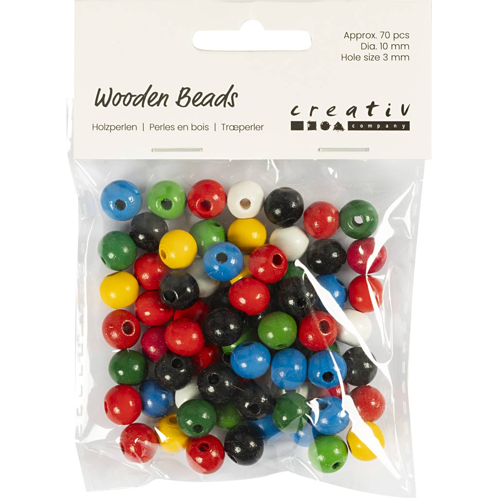 Puiduhelmed Mix, diameeter. 10 mm, augu suurus 3 mm, ca. 70 tk, värvide valik, 20 g/ 1 pakk. - Image 2