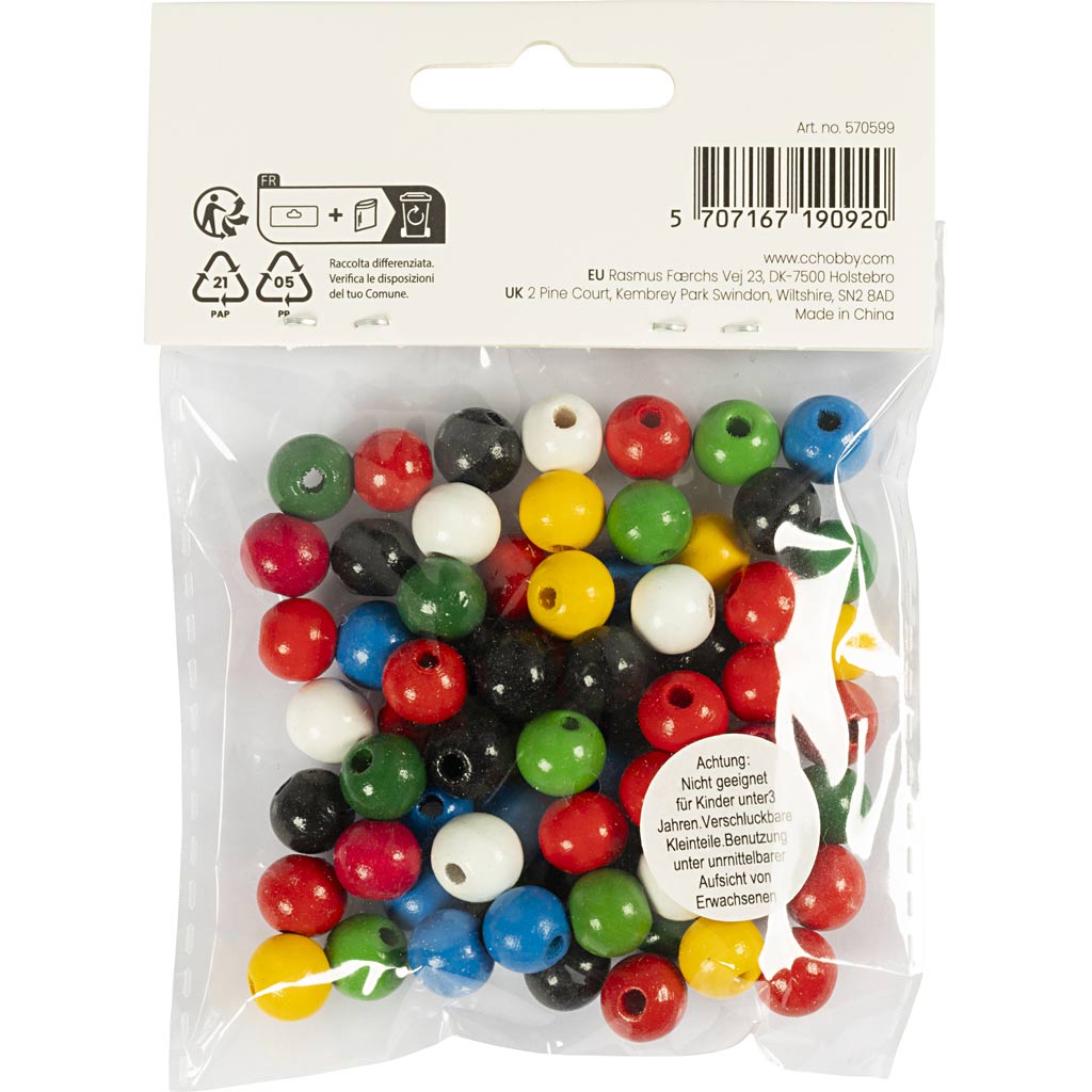 Puiduhelmed Mix, diameeter. 10 mm, augu suurus 3 mm, ca. 70 tk, värvide valik, 20 g/ 1 pakk. - Image 3