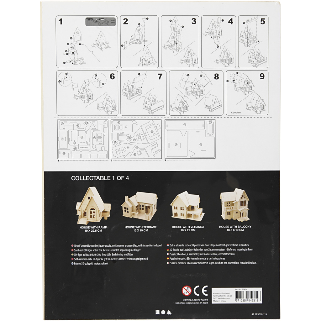 3D puidust ehituskomplekt, maja koos kaldteega, suurus 22,5x17,5x20,5, 1 tk. - Image 3