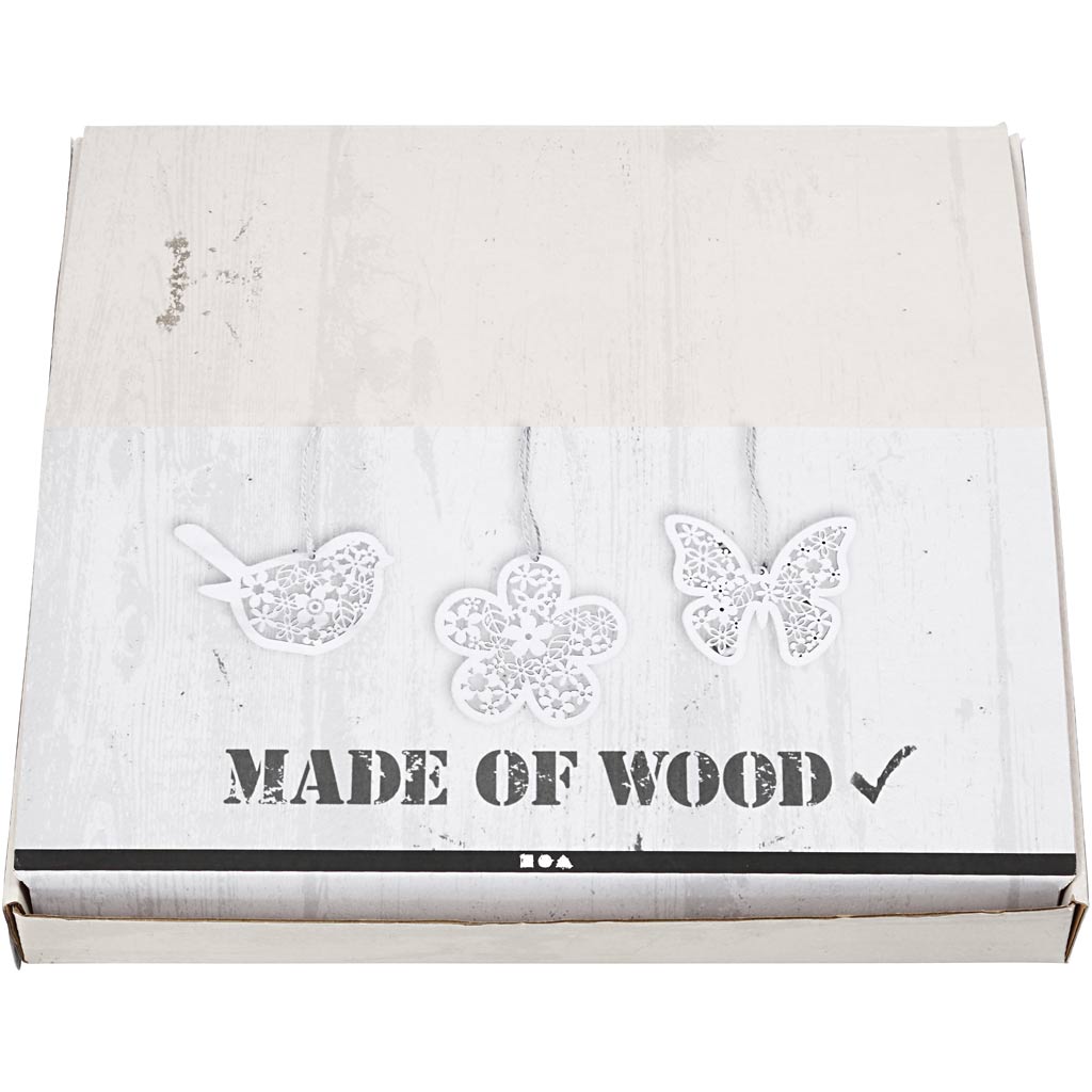 Puidust ornament, liblikas, lill ja lind, kõrgus: 10 cm, laius: 10 cm, 90 tk/ 1 pakk - Image 3