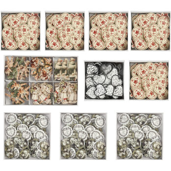 Puidust kleebised, suurus 20-50 mm, sisu võib varieeruda , 10 pakki/ 1 pakk