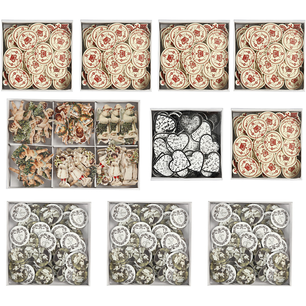 Puidust kleebised, suurus 20-50 mm, sisu võib varieeruda , 10 pakki/ 1 pakk