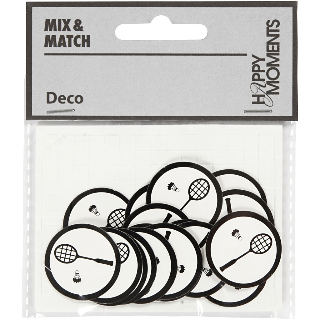 Papp embleem, sulgpallimängija, diameeter. 25 mm, valge/must, 20 tk/ 1 pakk - Image 2