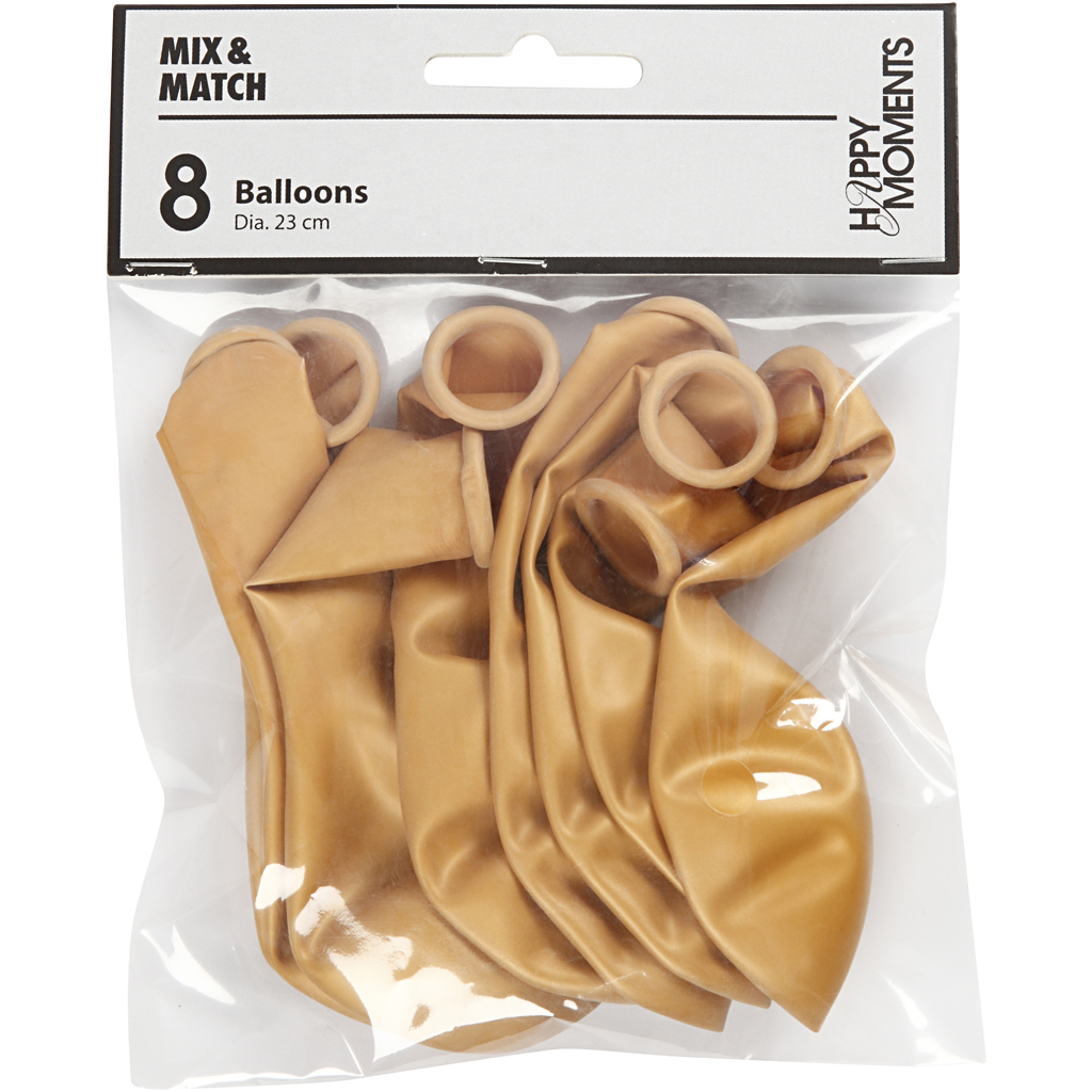 Õhupallid, ümmargused, diameetriga 23 cm, kuldne, 8 tk/ 1 pakk - Image 2