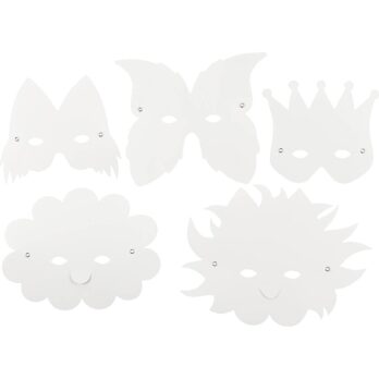 Maskid koos elastse peapaelaga, H: 15-20 cm, 230 g, valge, 5 tk/ 1 pakend.