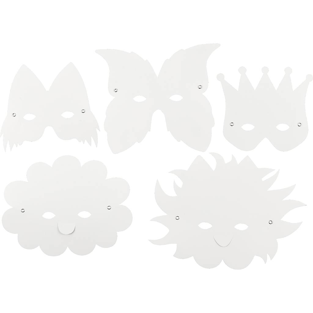 Maskid koos elastse peapaelaga, H: 15-20 cm, 230 g, valge, 5 tk/ 1 pakend.