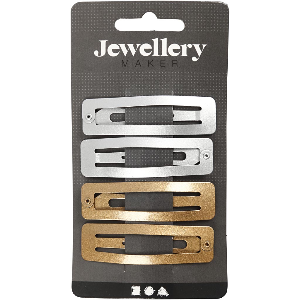 Juukseklapp, L: 58 mm, W: 16 mm, kuldne, hõbedane, 4 tk/ 1 pakk - Image 2