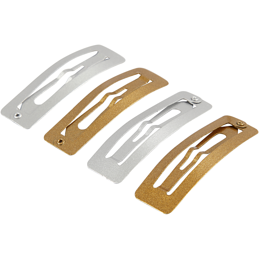 Juukseklapp, L: 58 mm, W: 16 mm, kuldne, hõbedane, 4 tk/ 1 pakk - Image 4