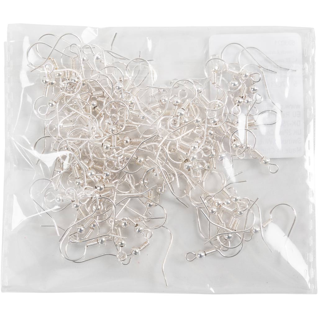 Kõrvarõngakonksud, L: 18 mm, hõbetatud, 100 tk/ 1 pakk - Image 2