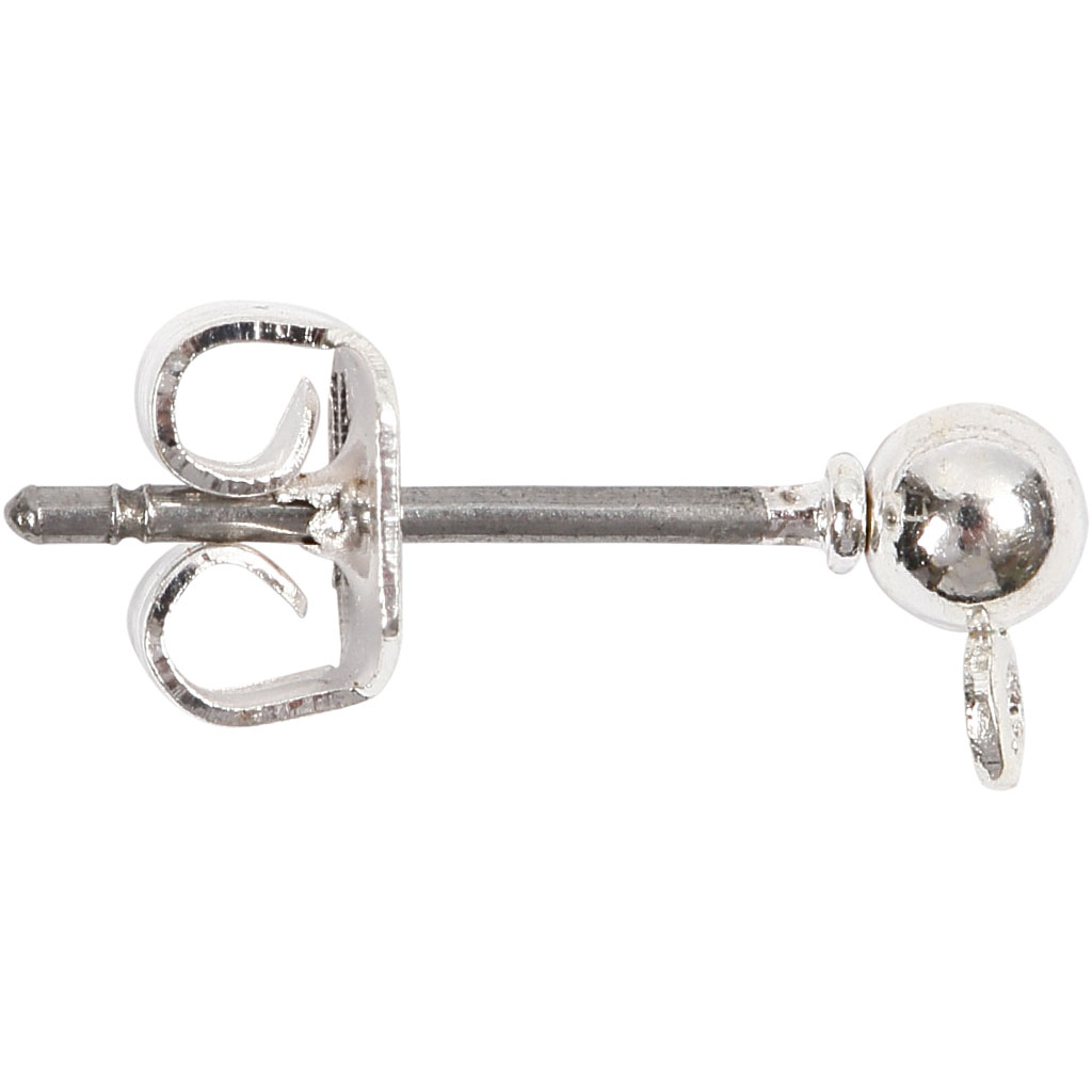 Kõrvarõngad, L: 13 mm, diameeter. 3,8 mm, augu suurus 0,8 mm, hõbetatud, 10 tk/ 1 pakk